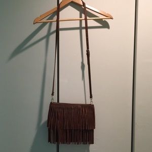 WHBM leather trim brown crossbody purse